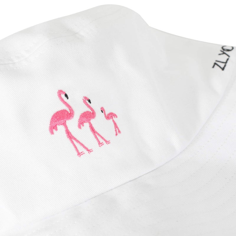 ZLYC Unisex Fashion Embroidered Bucket Hat Summer Fisherman Cap for Men Women Teens (White Flamingo) - Image 5